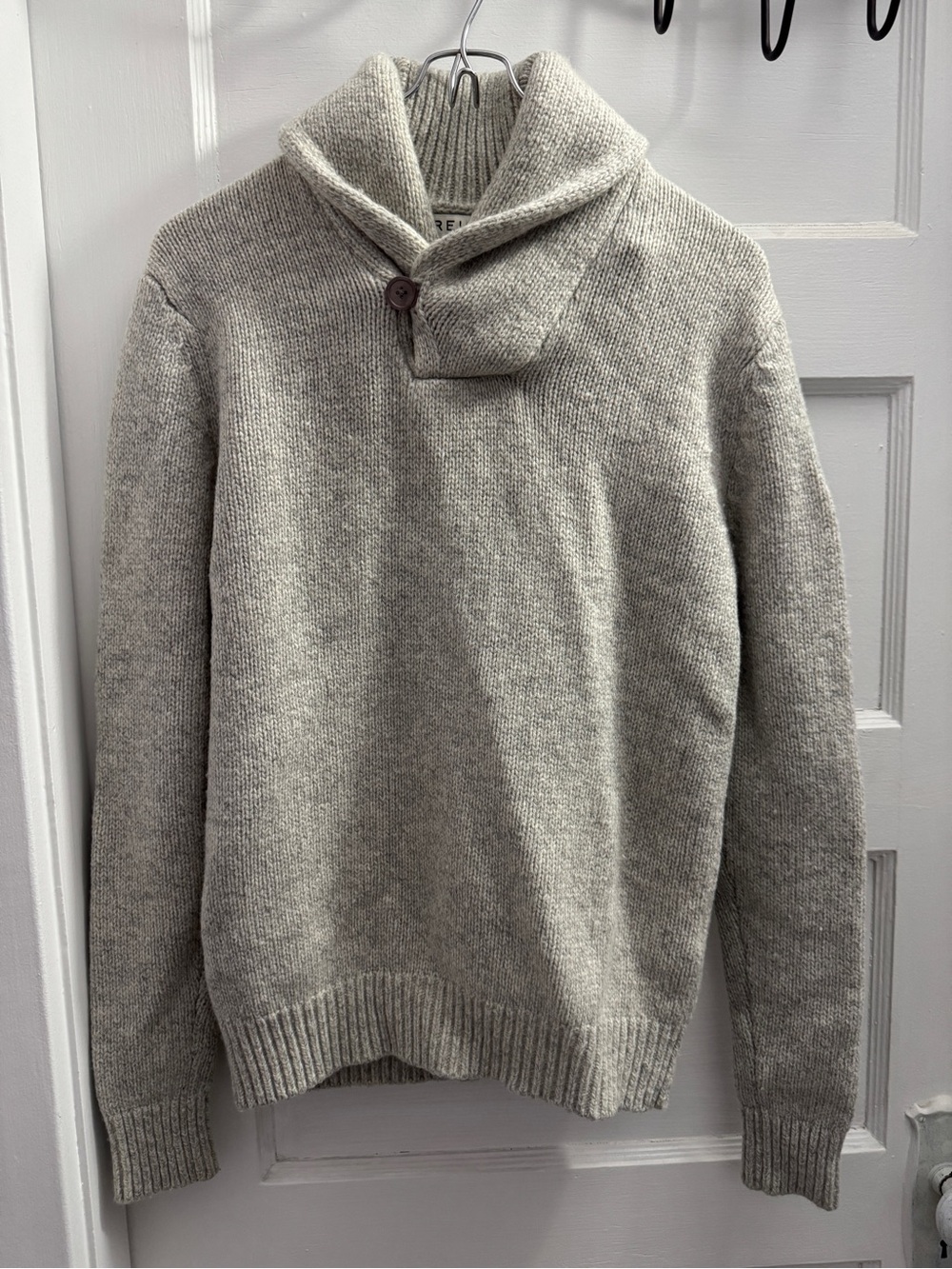 REISS Gray Wool Cashmere Shawl Collar Sweater Pullover Small
